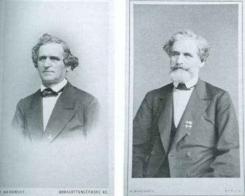 Atelier R. Marowsky (beide), Stadtrat und Stadtältester Friedrich Krug, um 1865 (links), um 1883(rechts). Verein für die Geschichte Berlins e. V.